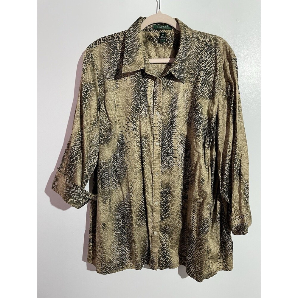 Ralph Lauren Button Up Top Womens 3X Snake Print Old Money Office Brunch Career